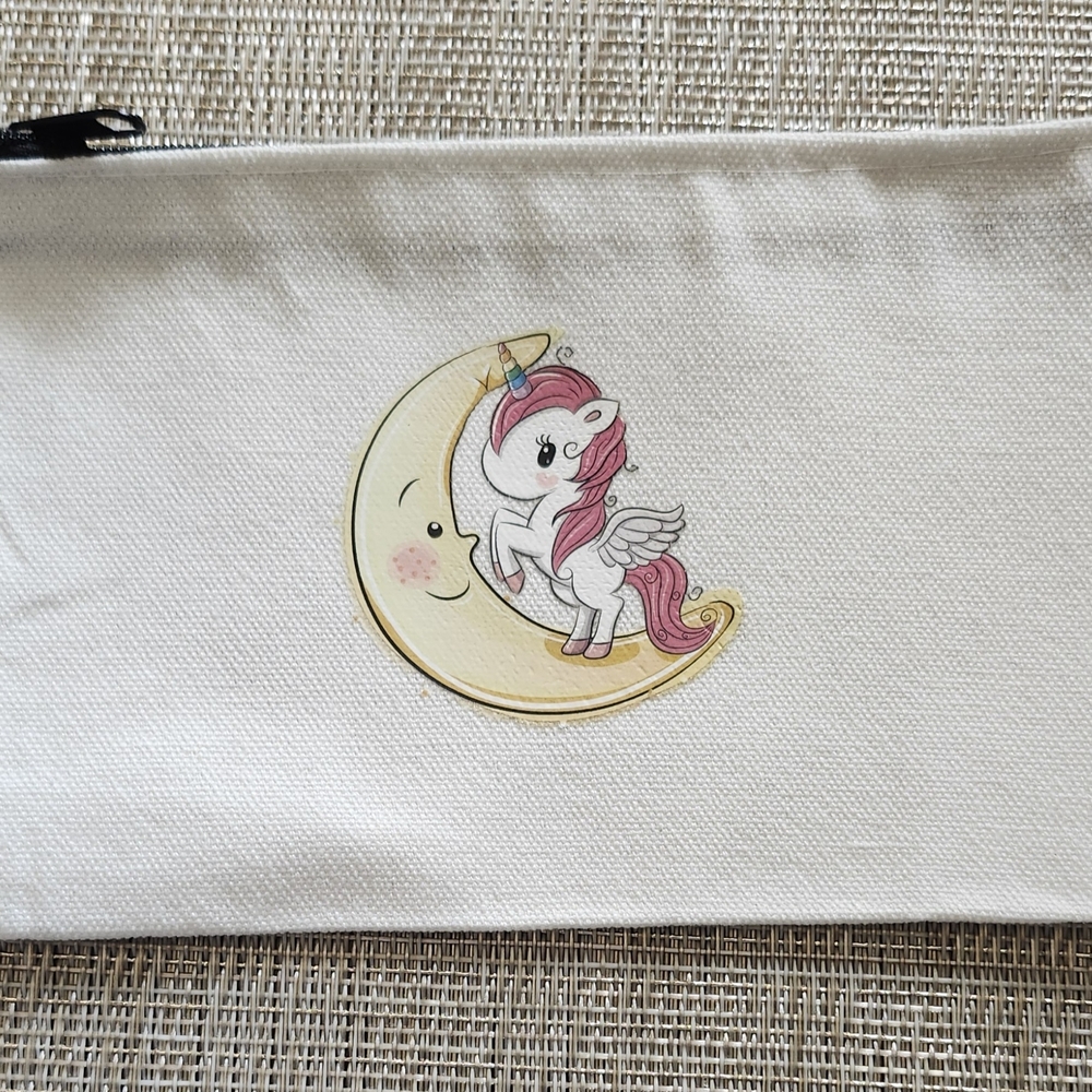 Artisan Crafted Unicorn and Moon Canvas Zip Pouch 7"X4.5"